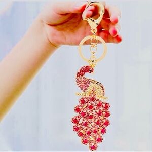 Pink and Gold Peacock Keychain